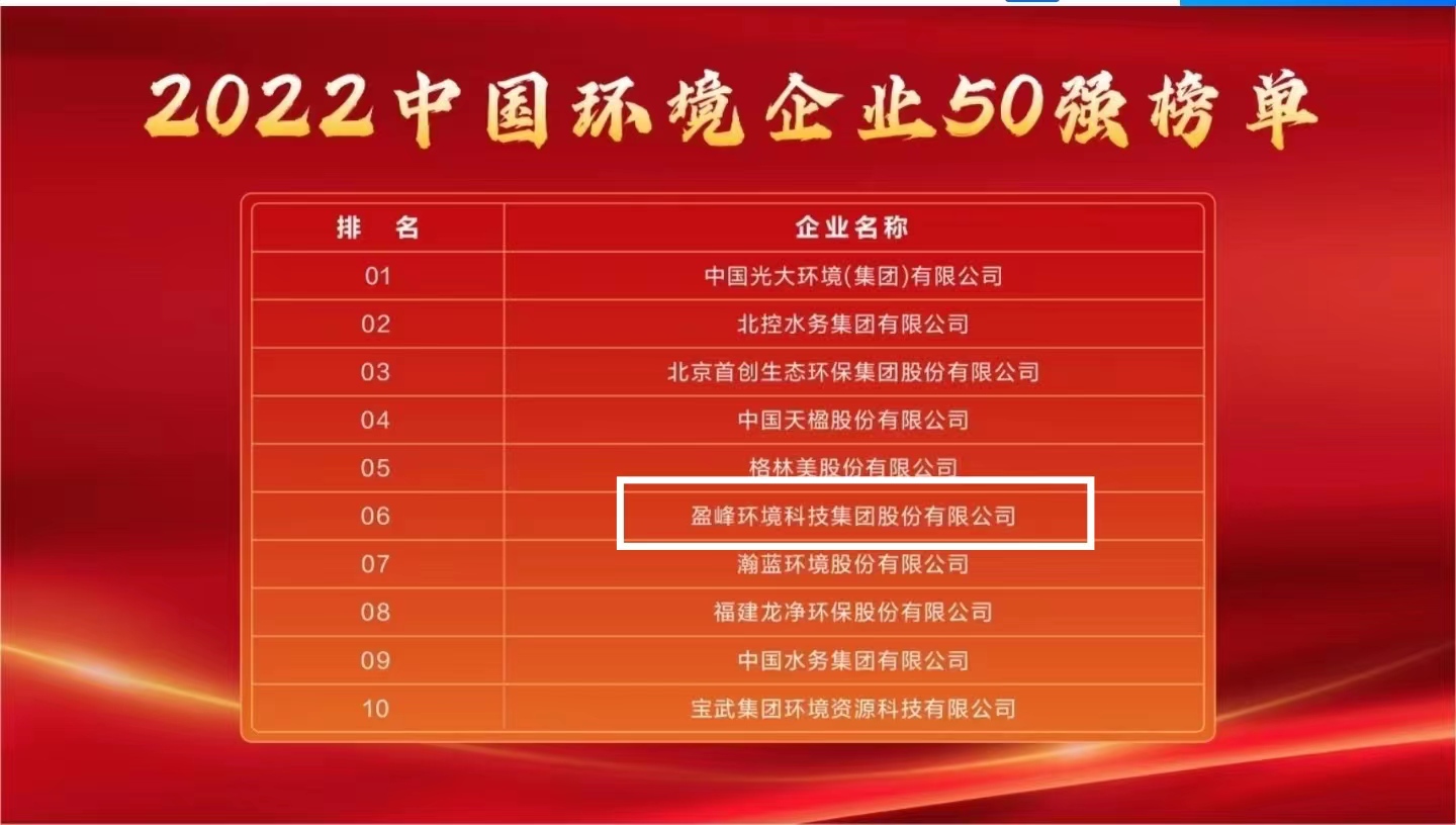 NG娱乐环境连续5年荣登“中国环境企业50强”榜单